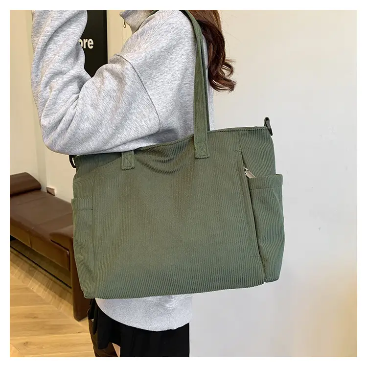 New Korean Style Girl Corduroy Cloth Bag Large Capacity Shoulder Bag Commuter Ruiying Portable Tote Bag — feature 37