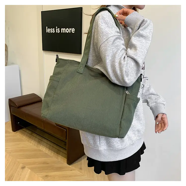 New Korean Style Girl Corduroy Cloth Bag Large Capacity Shoulder Bag Commuter Ruiying Portable Tote Bag — feature 39