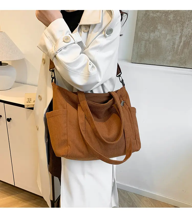 New Korean Style Girl Corduroy Cloth Bag Large Capacity Shoulder Bag Commuter Ruiying Portable Tote Bag — feature 4