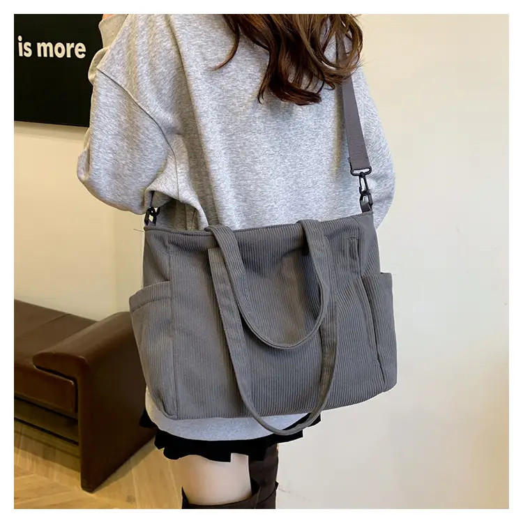 New Korean Style Girl Corduroy Cloth Bag Large Capacity Shoulder Bag Commuter Ruiying Portable Tote Bag — feature 40