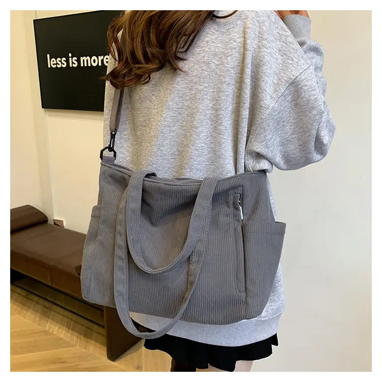 New Korean Style Girl Corduroy Cloth Bag Large Capacity Shoulder Bag Commuter Ruiying Portable Tote Bag — feature 42