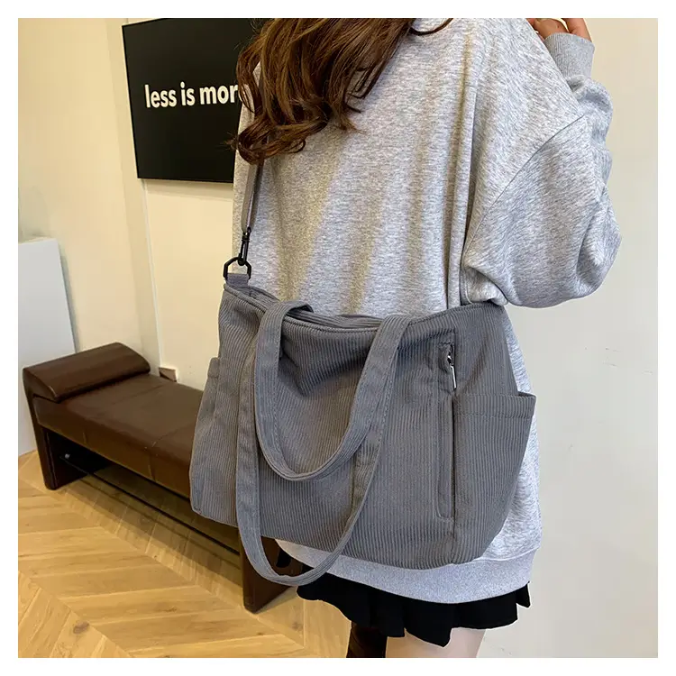 New Korean Style Girl Corduroy Cloth Bag Large Capacity Shoulder Bag Commuter Ruiying Portable Tote Bag — feature 43