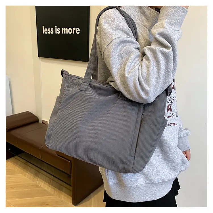 New Korean Style Girl Corduroy Cloth Bag Large Capacity Shoulder Bag Commuter Ruiying Portable Tote Bag — feature 45