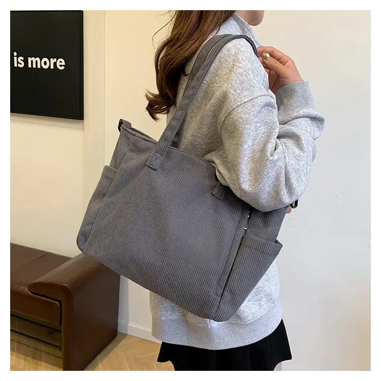 New Korean Style Girl Corduroy Cloth Bag Large Capacity Shoulder Bag Commuter Ruiying Portable Tote Bag — feature 46
