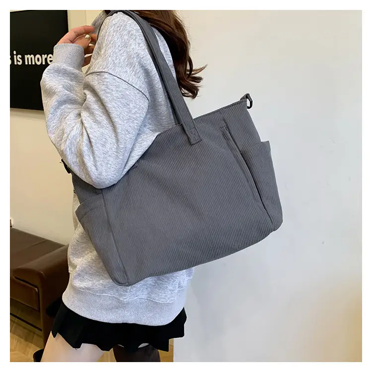 New Korean Style Girl Corduroy Cloth Bag Large Capacity Shoulder Bag Commuter Ruiying Portable Tote Bag — feature 48
