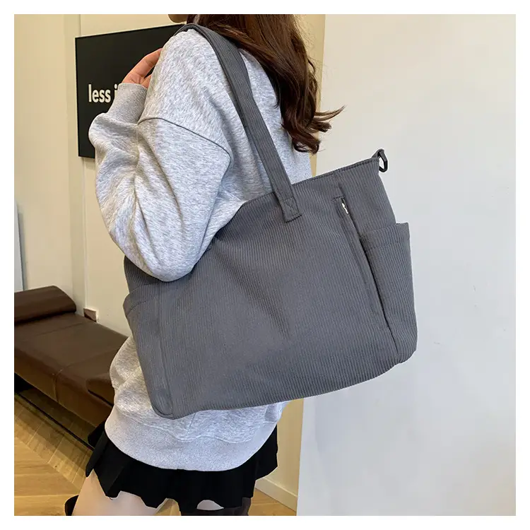 New Korean Style Girl Corduroy Cloth Bag Large Capacity Shoulder Bag Commuter Ruiying Portable Tote Bag — feature 49