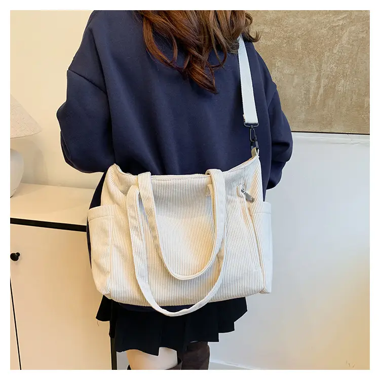 New Korean Style Girl Corduroy Cloth Bag Large Capacity Shoulder Bag Commuter Ruiying Portable Tote Bag — feature 50