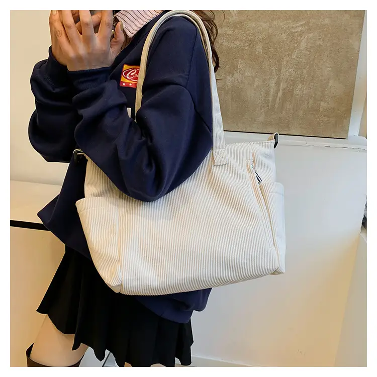 New Korean Style Girl Corduroy Cloth Bag Large Capacity Shoulder Bag Commuter Ruiying Portable Tote Bag — feature 51