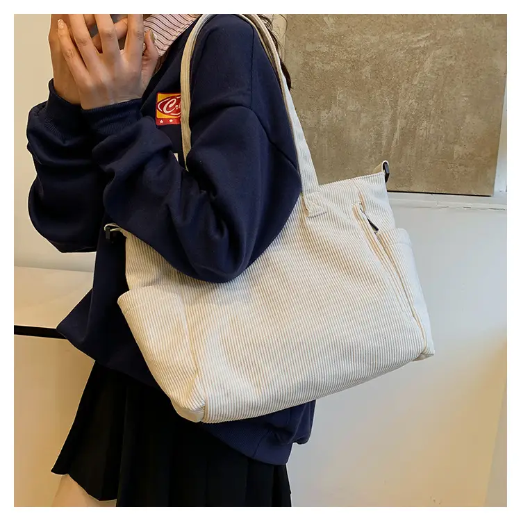 New Korean Style Girl Corduroy Cloth Bag Large Capacity Shoulder Bag Commuter Ruiying Portable Tote Bag — feature 52