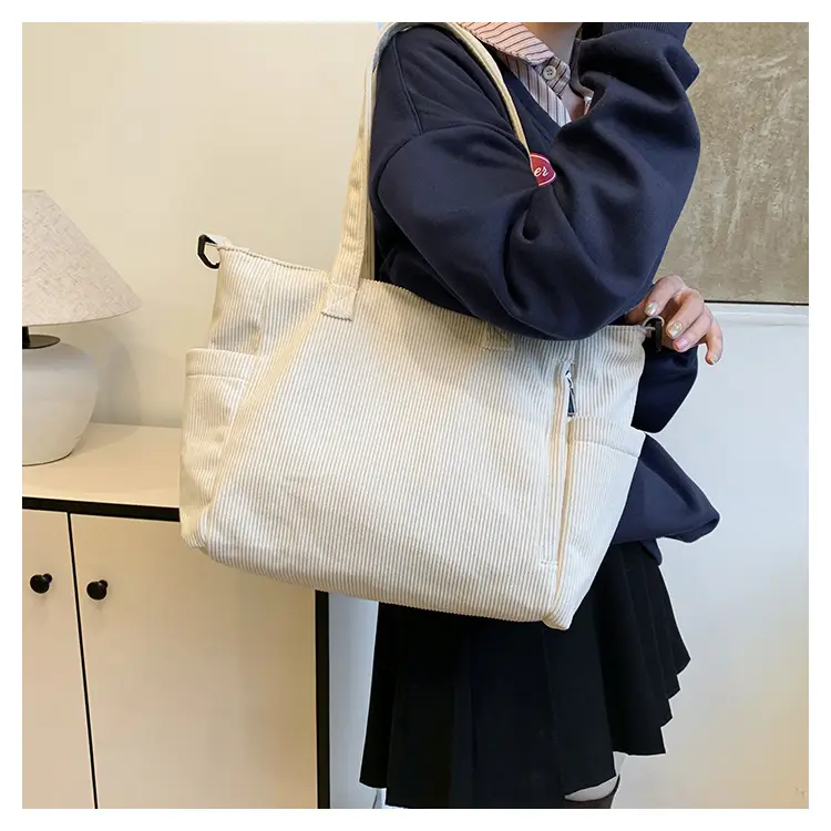 New Korean Style Girl Corduroy Cloth Bag Large Capacity Shoulder Bag Commuter Ruiying Portable Tote Bag — feature 53