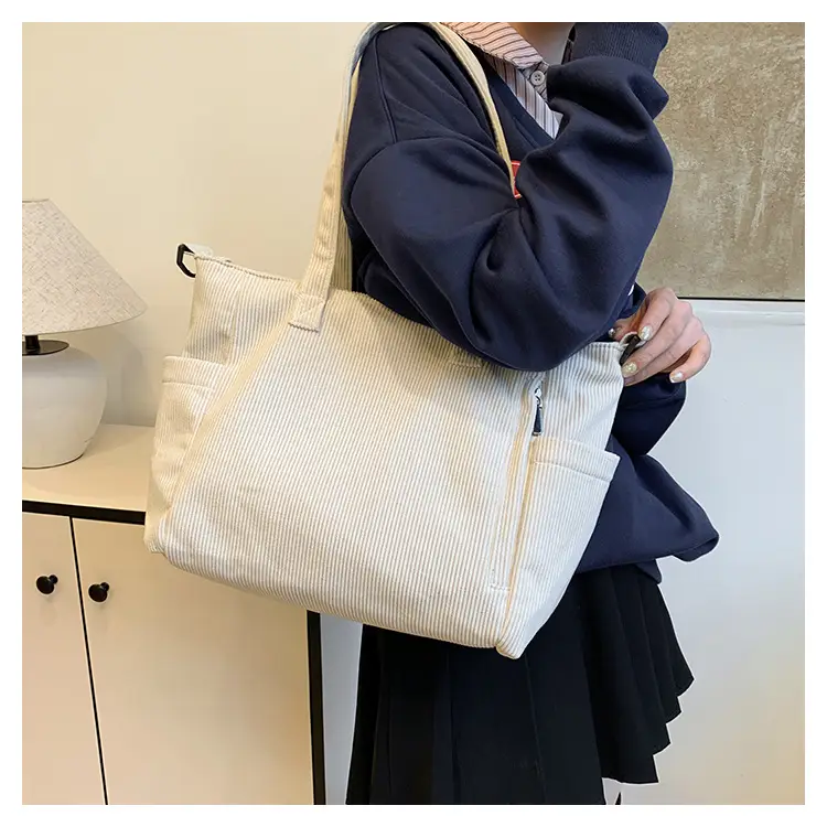 New Korean Style Girl Corduroy Cloth Bag Large Capacity Shoulder Bag Commuter Ruiying Portable Tote Bag — feature 54