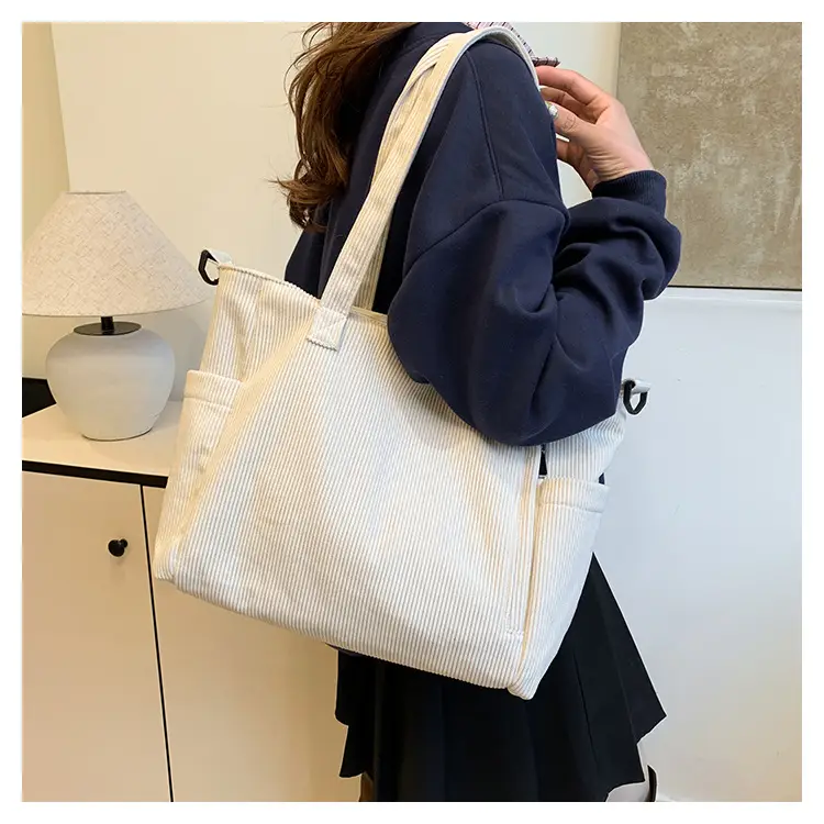 New Korean Style Girl Corduroy Cloth Bag Large Capacity Shoulder Bag Commuter Ruiying Portable Tote Bag — feature 55