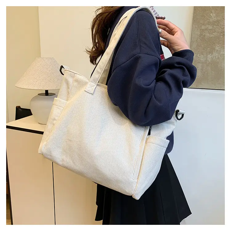 New Korean Style Girl Corduroy Cloth Bag Large Capacity Shoulder Bag Commuter Ruiying Portable Tote Bag — feature 56