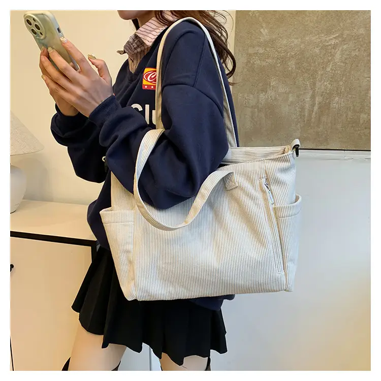 New Korean Style Girl Corduroy Cloth Bag Large Capacity Shoulder Bag Commuter Ruiying Portable Tote Bag — feature 57