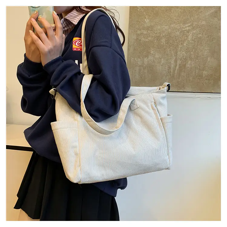 New Korean Style Girl Corduroy Cloth Bag Large Capacity Shoulder Bag Commuter Ruiying Portable Tote Bag — feature 58