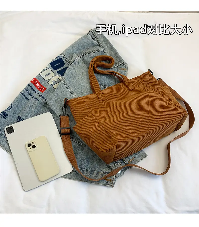 New Korean Style Girl Corduroy Cloth Bag Large Capacity Shoulder Bag Commuter Ruiying Portable Tote Bag — feature 6