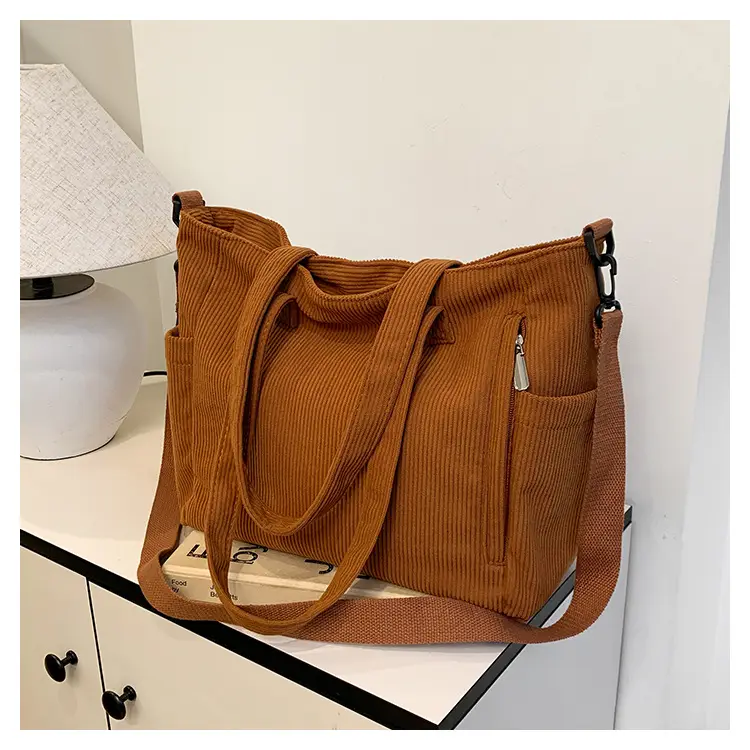 New Korean Style Girl Corduroy Cloth Bag Large Capacity Shoulder Bag Commuter Ruiying Portable Tote Bag — feature 63