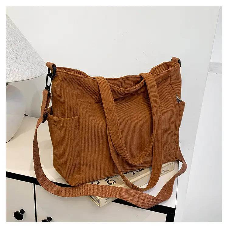 New Korean Style Girl Corduroy Cloth Bag Large Capacity Shoulder Bag Commuter Ruiying Portable Tote Bag — feature 64