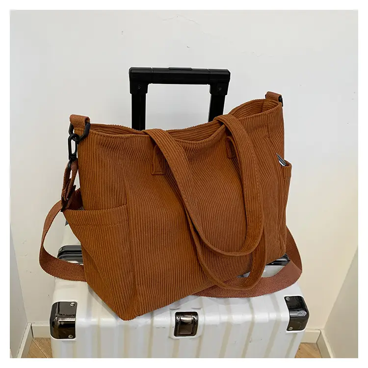 New Korean Style Girl Corduroy Cloth Bag Large Capacity Shoulder Bag Commuter Ruiying Portable Tote Bag — feature 65