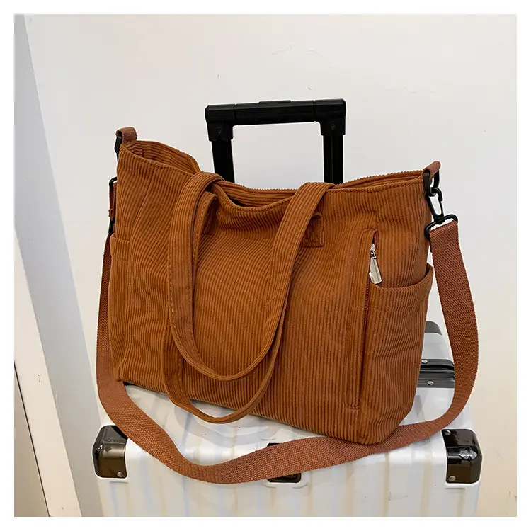 New Korean Style Girl Corduroy Cloth Bag Large Capacity Shoulder Bag Commuter Ruiying Portable Tote Bag — feature 66