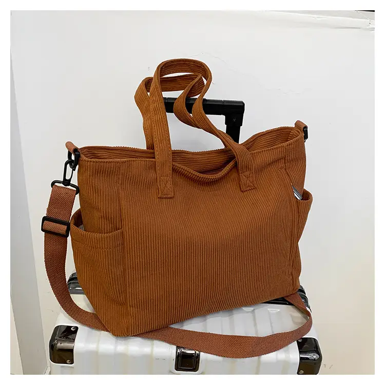 New Korean Style Girl Corduroy Cloth Bag Large Capacity Shoulder Bag Commuter Ruiying Portable Tote Bag — feature 67