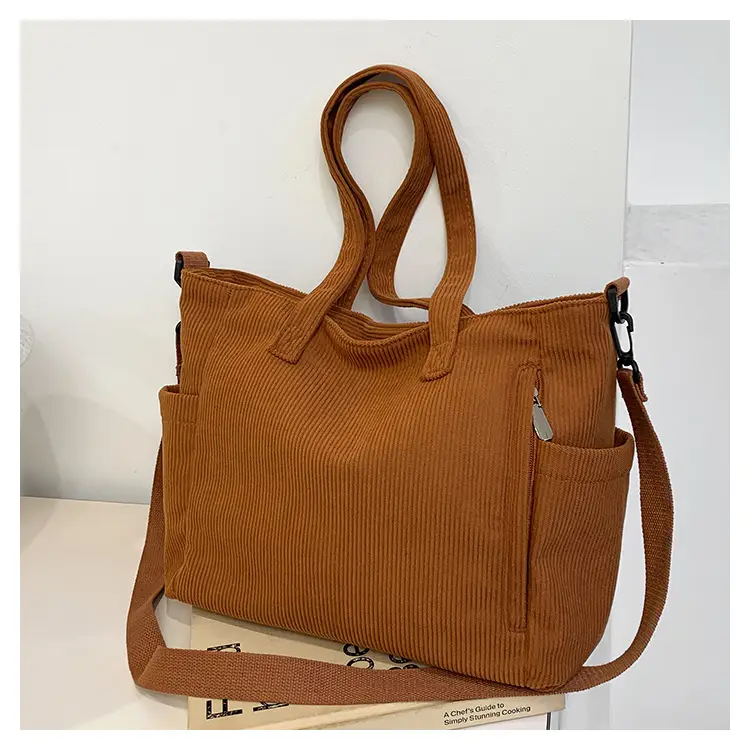 New Korean Style Girl Corduroy Cloth Bag Large Capacity Shoulder Bag Commuter Ruiying Portable Tote Bag — feature 68