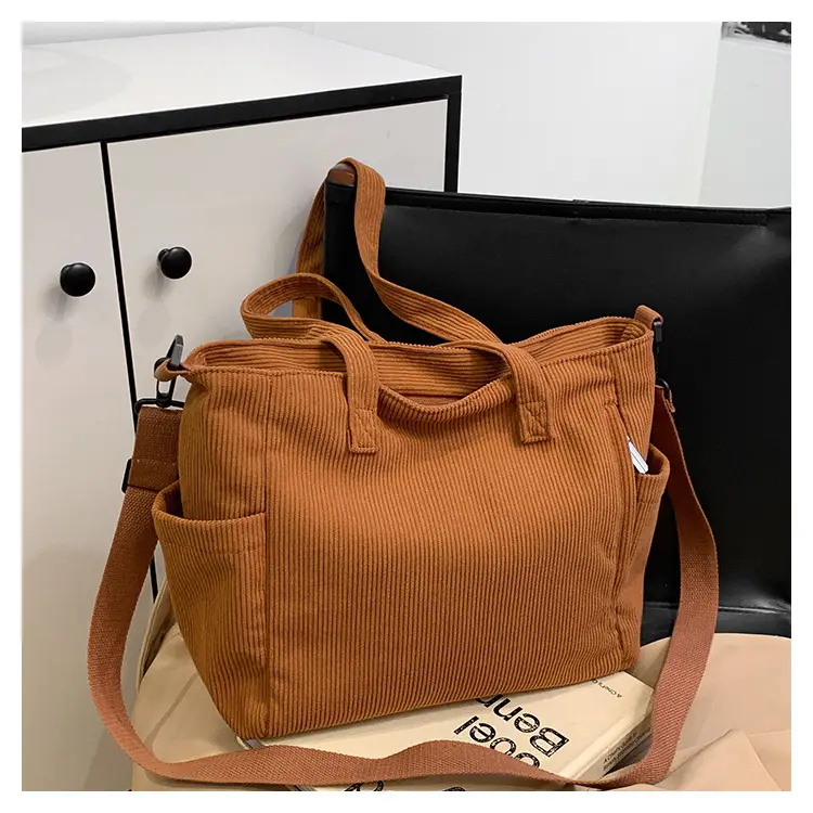 New Korean Style Girl Corduroy Cloth Bag Large Capacity Shoulder Bag Commuter Ruiying Portable Tote Bag — feature 69