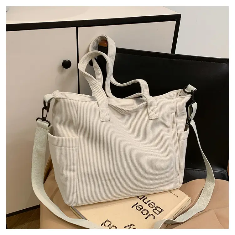 New Korean Style Girl Corduroy Cloth Bag Large Capacity Shoulder Bag Commuter Ruiying Portable Tote Bag — feature 70