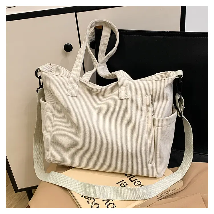 New Korean Style Girl Corduroy Cloth Bag Large Capacity Shoulder Bag Commuter Ruiying Portable Tote Bag — feature 71