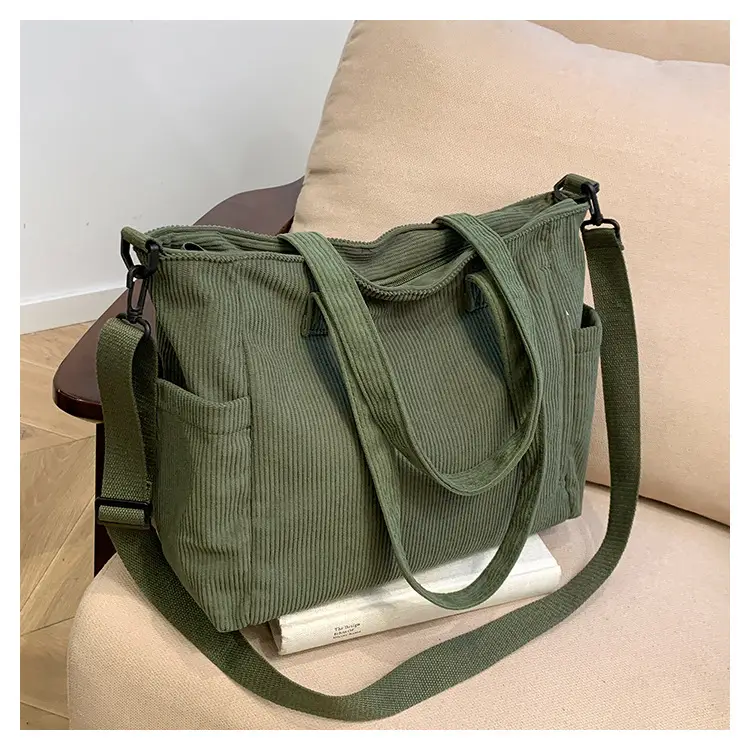 New Korean Style Girl Corduroy Cloth Bag Large Capacity Shoulder Bag Commuter Ruiying Portable Tote Bag — feature 72