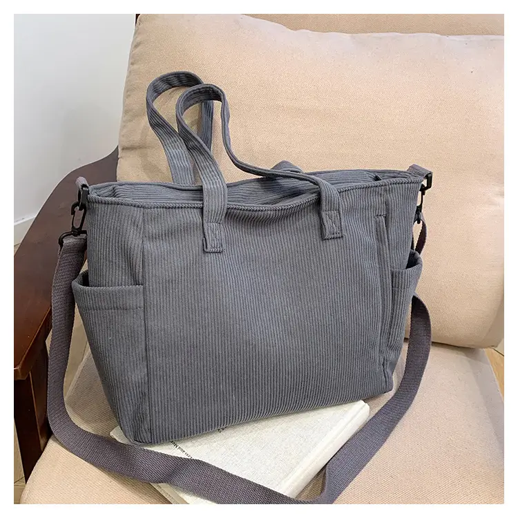 New Korean Style Girl Corduroy Cloth Bag Large Capacity Shoulder Bag Commuter Ruiying Portable Tote Bag — feature 75