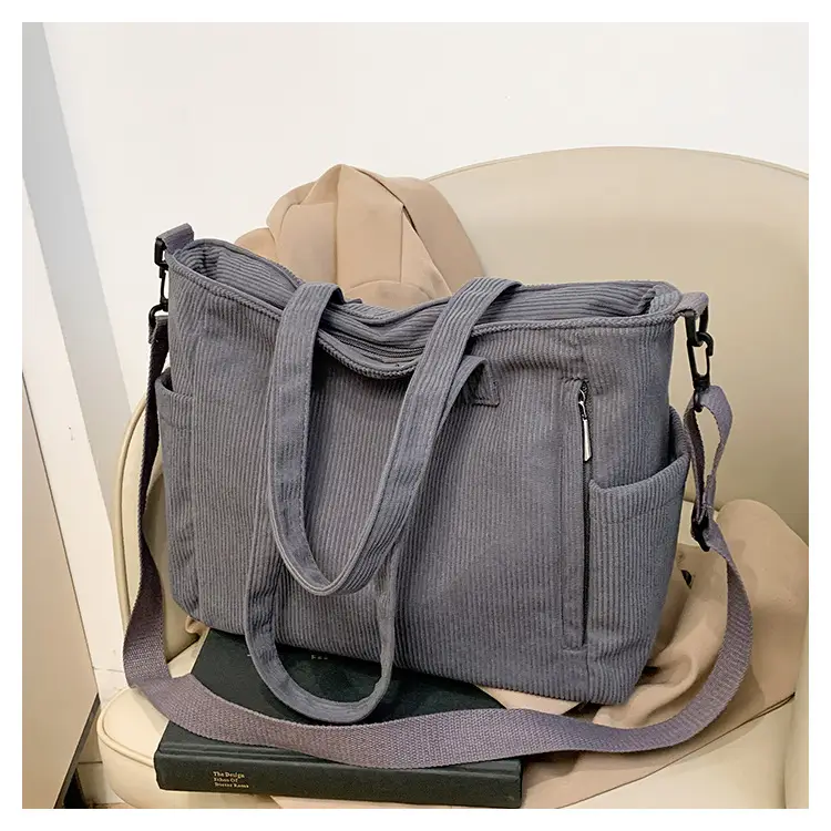 New Korean Style Girl Corduroy Cloth Bag Large Capacity Shoulder Bag Commuter Ruiying Portable Tote Bag — feature 79