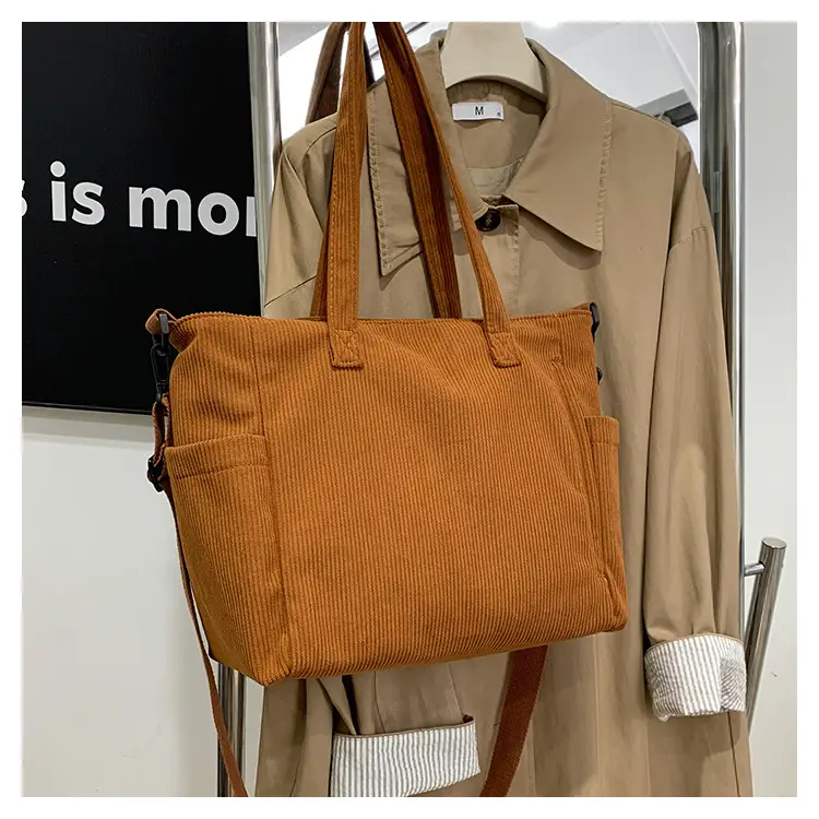 New Korean Style Girl Corduroy Cloth Bag Large Capacity Shoulder Bag Commuter Ruiying Portable Tote Bag — feature 80