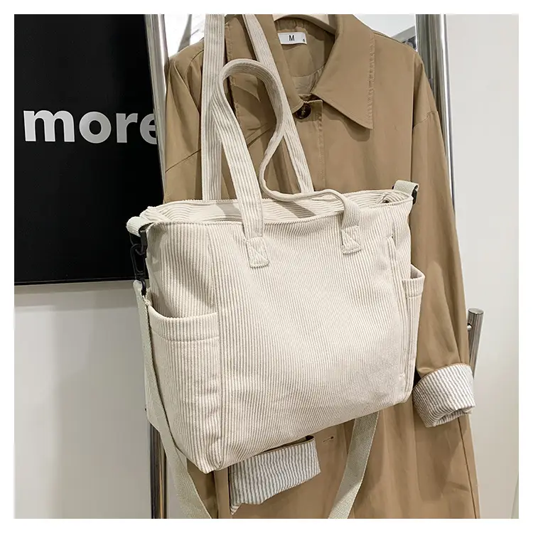 New Korean Style Girl Corduroy Cloth Bag Large Capacity Shoulder Bag Commuter Ruiying Portable Tote Bag — feature 84