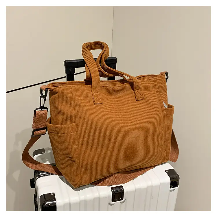 New Korean Style Girl Corduroy Cloth Bag Large Capacity Shoulder Bag Commuter Ruiying Portable Tote Bag — feature 85