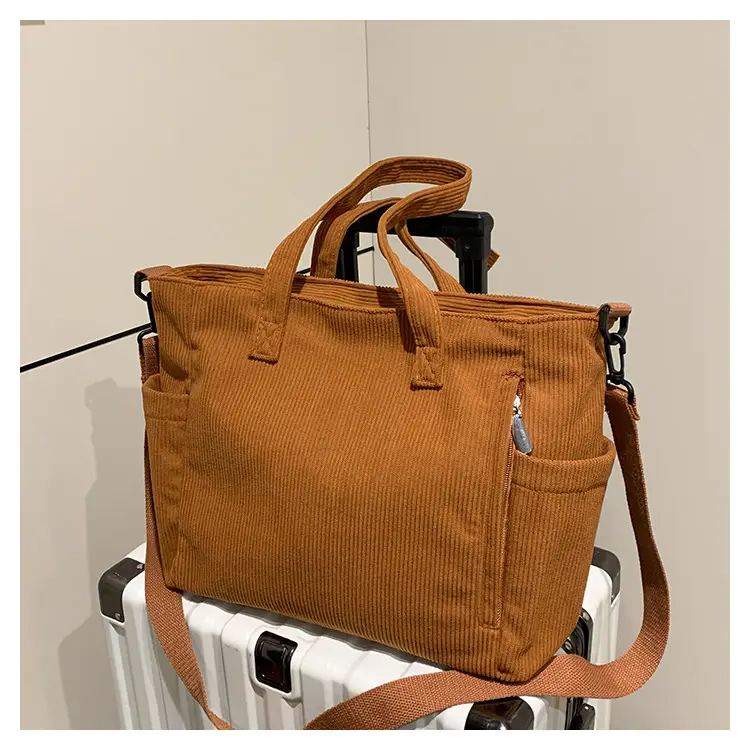 New Korean Style Girl Corduroy Cloth Bag Large Capacity Shoulder Bag Commuter Ruiying Portable Tote Bag — feature 86