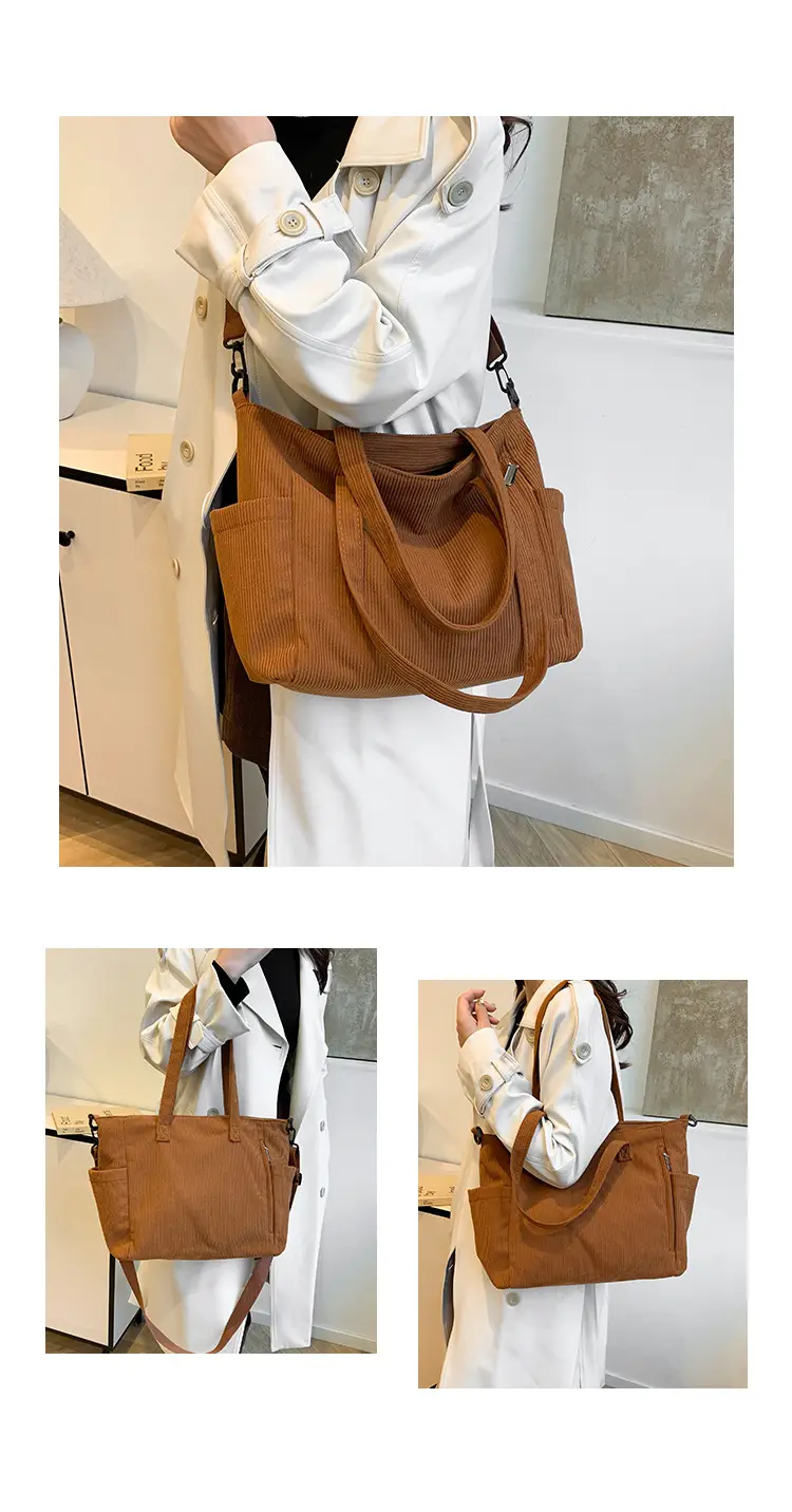 New Korean Style Girl Corduroy Cloth Bag Large Capacity Shoulder Bag Commuter Ruiying Portable Tote Bag — feature 9