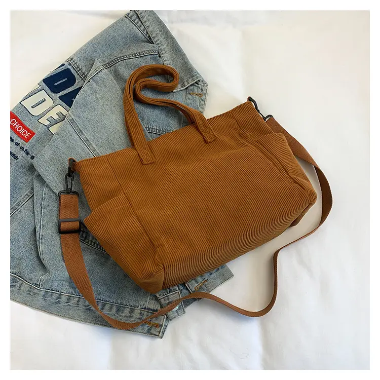 New Korean Style Girl Corduroy Cloth Bag Large Capacity Shoulder Bag Commuter Ruiying Portable Tote Bag — feature 95