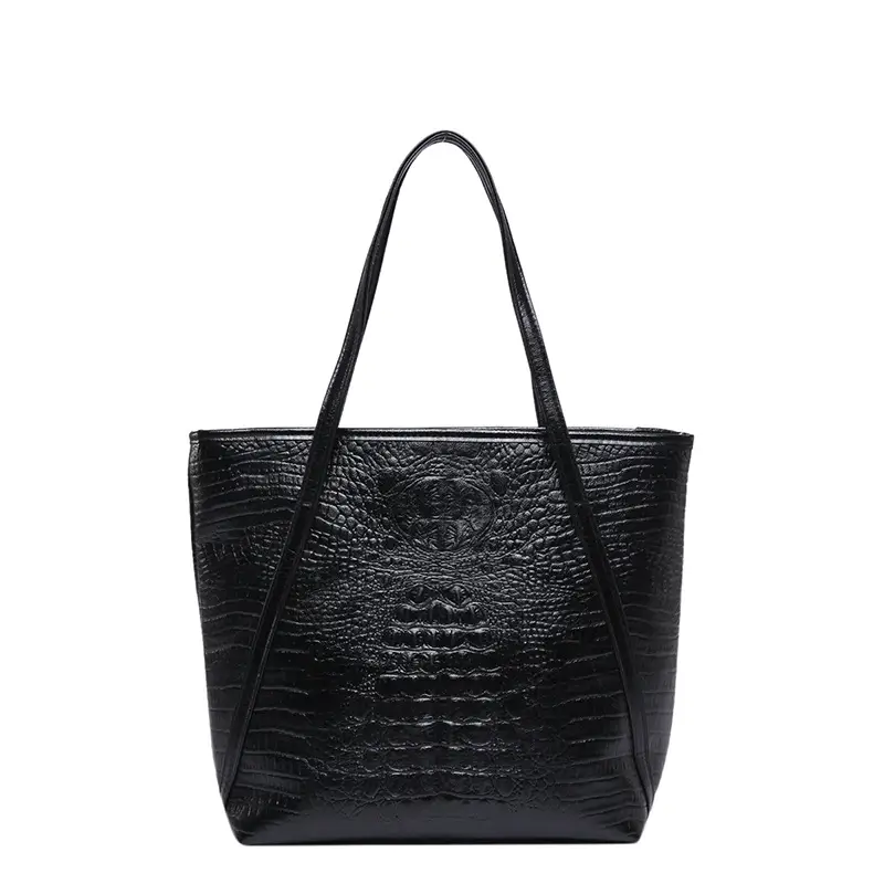 Black Croc Embossed Shoulder Tote Bag for Women - Image 7