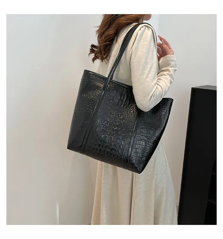 Black Croc Embossed Shoulder Tote Bag for Women — feature 10