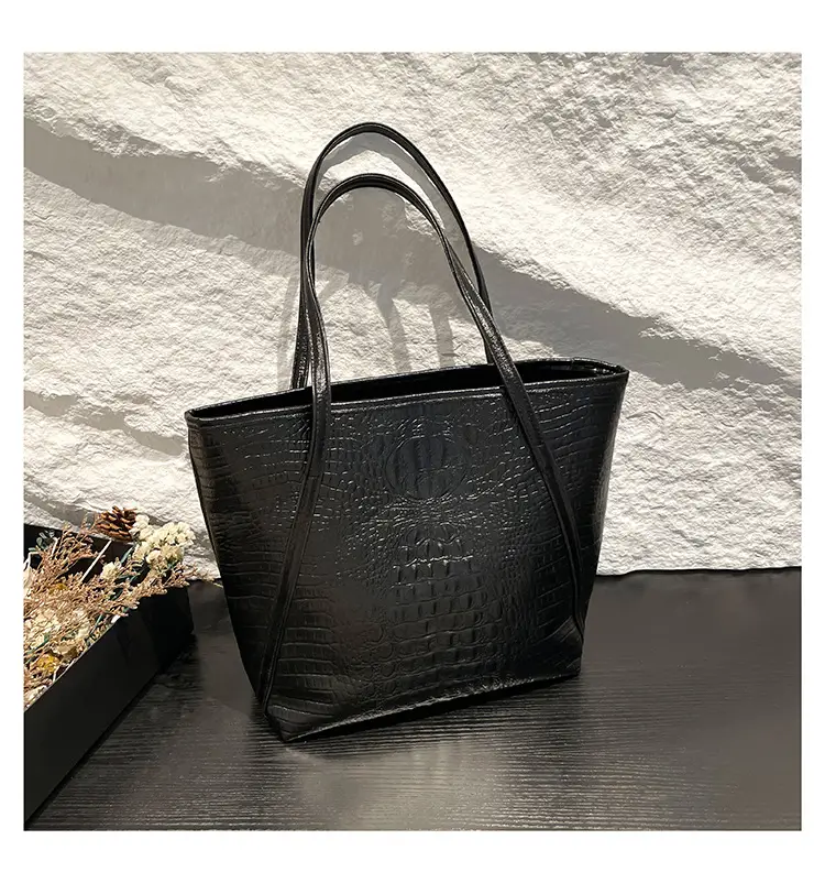 Black Croc Embossed Shoulder Tote Bag for Women — feature 15