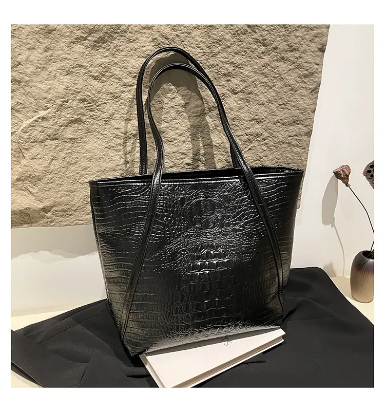 Black Croc Embossed Shoulder Tote Bag for Women — feature 16