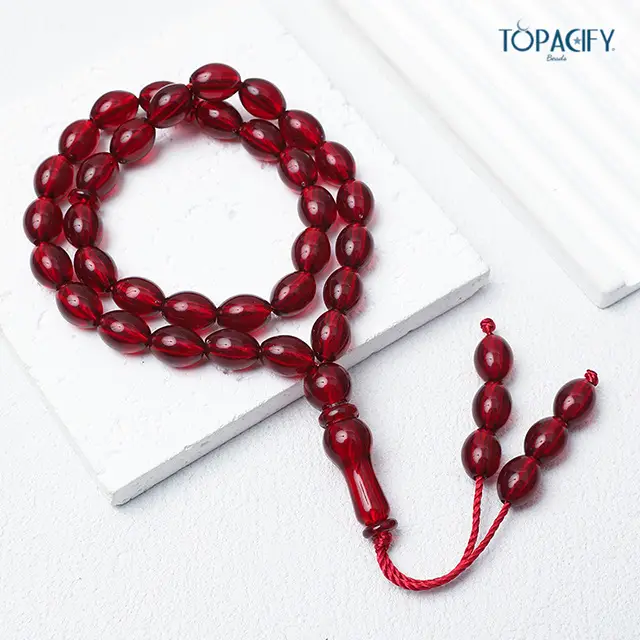 Islamic Rosary Handstring 33 Misbaha Red Beads - Image 11