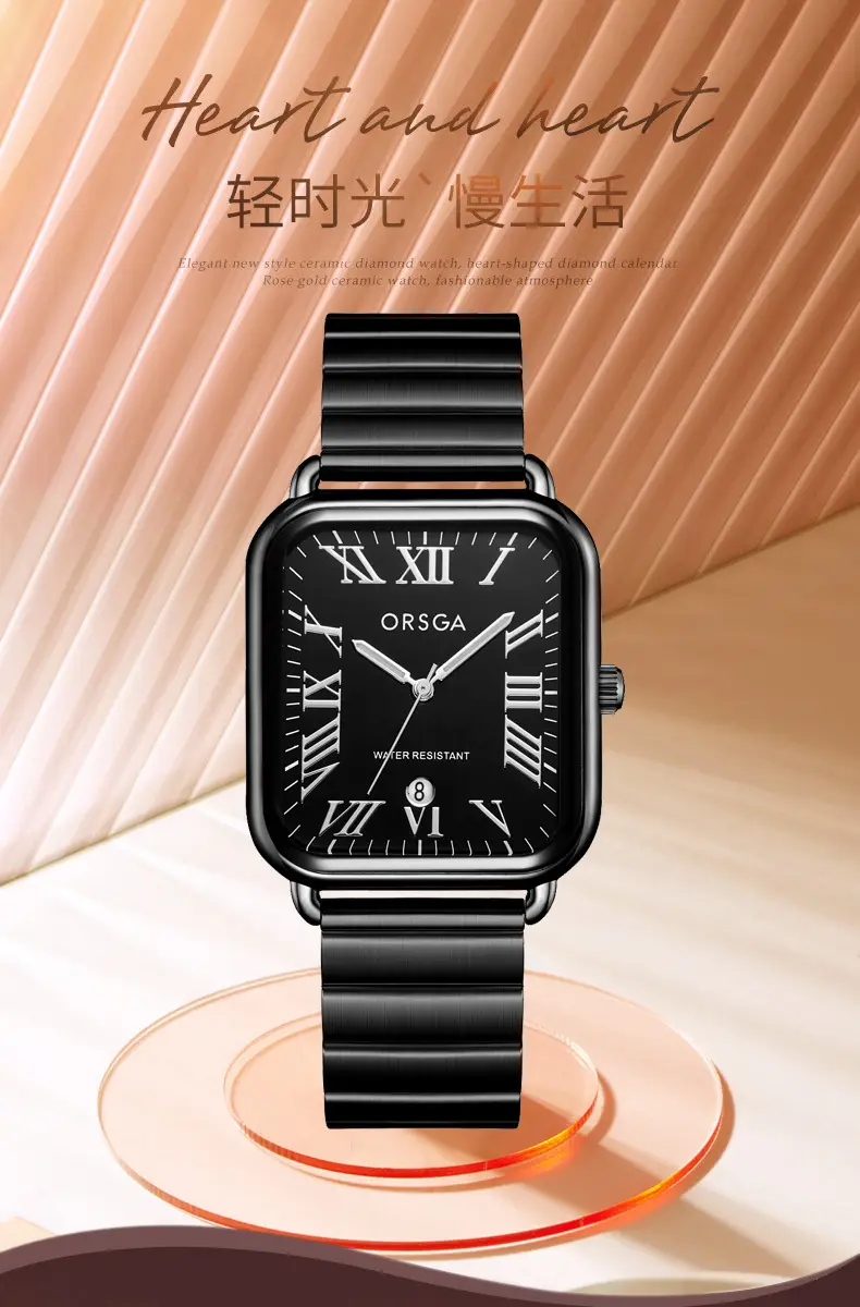 ORSGA Black Square Women's Quartz Watch — feature 3