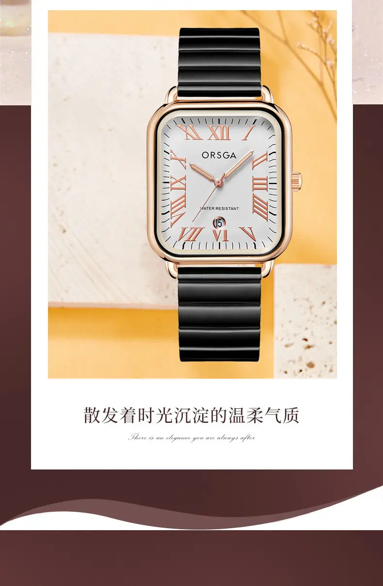 ORSGA Black Square Women's Quartz Watch — feature 6