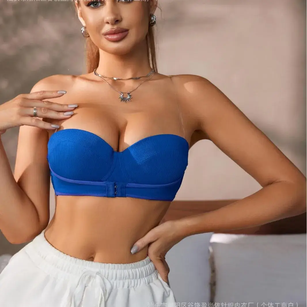 Blue Bralette with Transparent Shoulder Strap for Women - Image 4