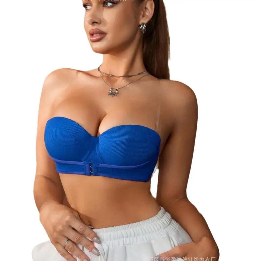 Blue Bralette with Transparent Shoulder Strap for Women - Image 5