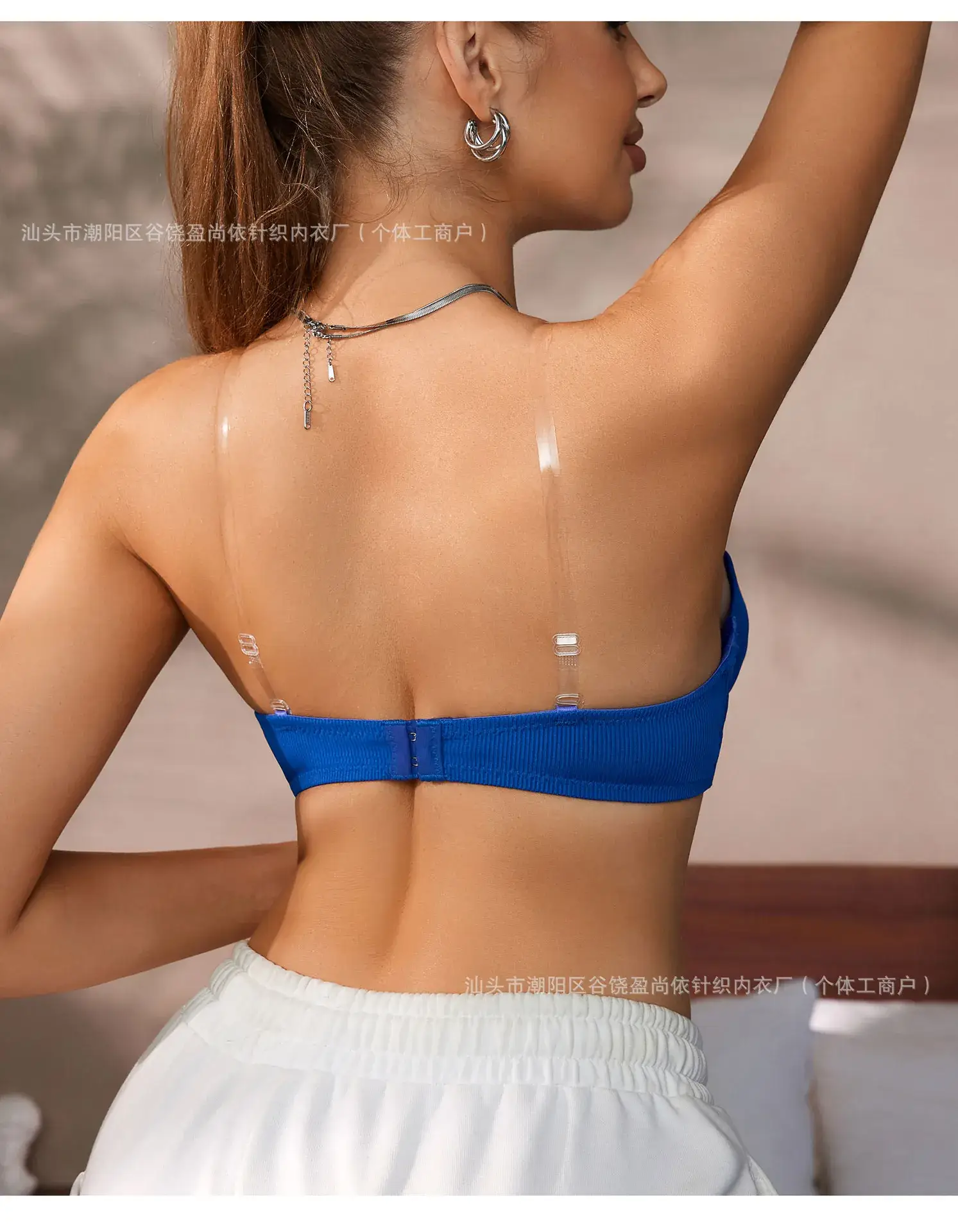 Blue Bralette with Transparent Shoulder Strap for Women — feature 4