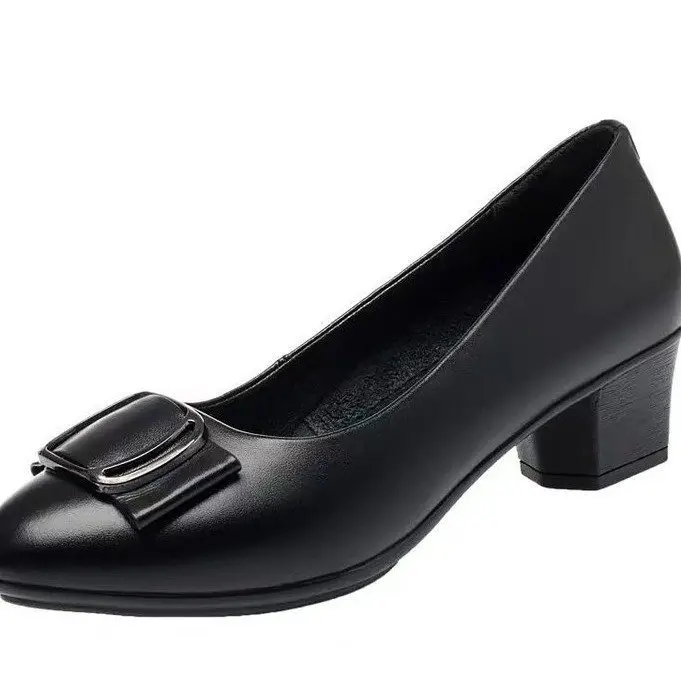 Black Leather Women's Flat Heel Shoes 2025 - Image 5