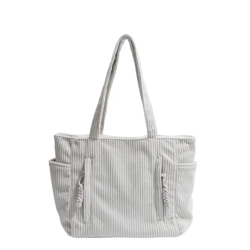 Women's Large Capacity Japanese Style Tote Bag Grey Striped - Image 10